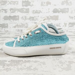 NEW Candice Cooper Light Blue White Lace Up Logo Leather Sneakers W835